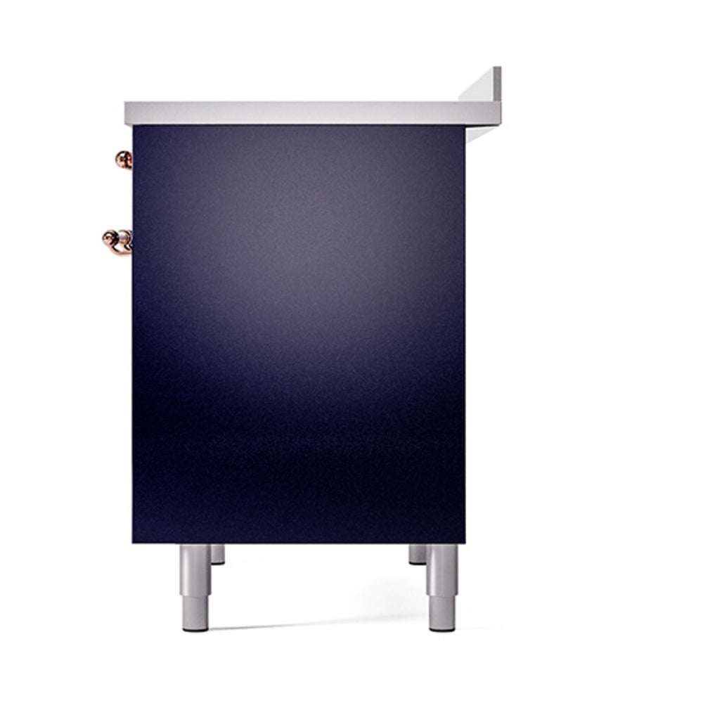 ILVE 40-Inch Nostalgie II Induction Range with Solid Door Oven in Midnight Blue with Copper Trim (UPDI406QNMPMBP)