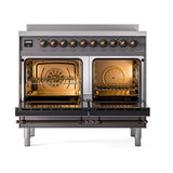 ILVE 40-Inch Nostalgie II Induction Range with Solid Door Oven in Matte Graphite with Bronze Trim (UPDI406QNMPMGB)