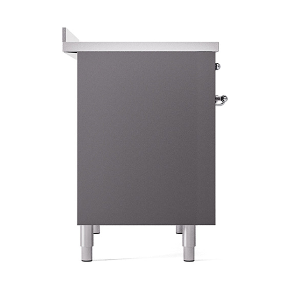 ILVE 40-Inch Nostalgie II Induction Range with Solid Door Oven in Matte Graphite with Chrome Trim (UPDI406QNMPMGC)