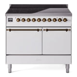 ILVE 40-Inch Nostalgie II Induction Range with Solid Door Oven in White with Bronze Trim (UPDI406QNMPWHB)