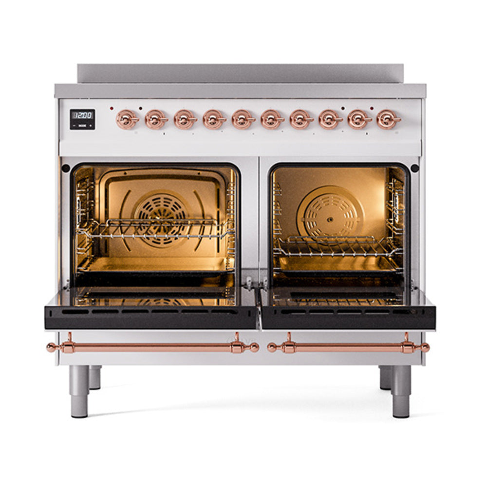 ILVE 40-Inch Nostalgie II Induction Range with Solid Door Oven in White with Copper Trim (UPDI406QNMPWHP)