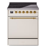 ILVE 30-Inch Nostalgie II Induction Range with Solid Door Oven in Antique White with Brass Trim (UPI304QNMPAWG)