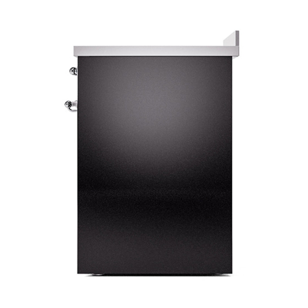 ILVE 30-Inch Nostalgie II Induction Range with Solid Door Oven in Glossy Black with Chrome Trim (UPI304QNMPBKC)
