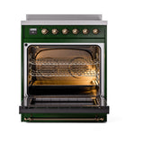 ILVE 30-Inch Nostalgie II Induction Range with Solid Door Oven in Emerald Green with Bronze Trim (UPI304QNMPEGB)