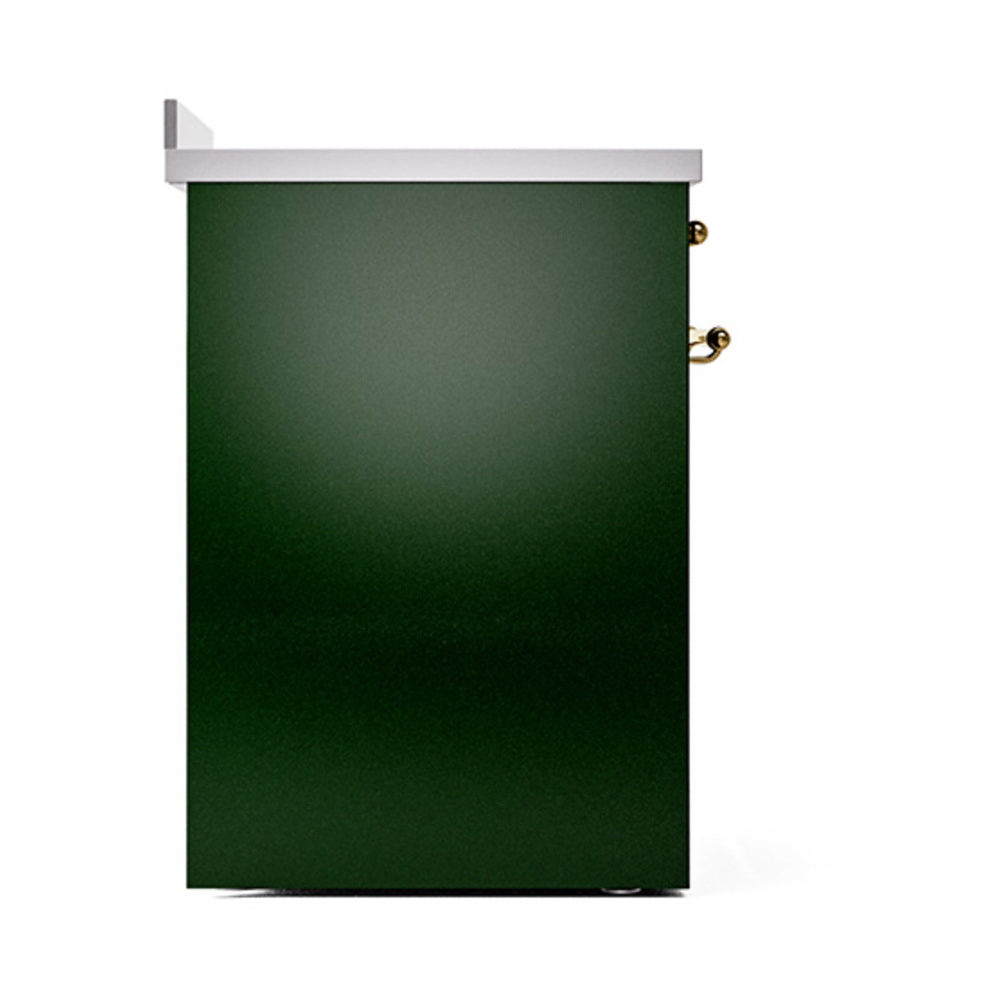 ILVE 30-Inch Nostalgie II Induction Range with Solid Door Oven in Emerald Green with Brass Trim (UPI304QNMPEGG)