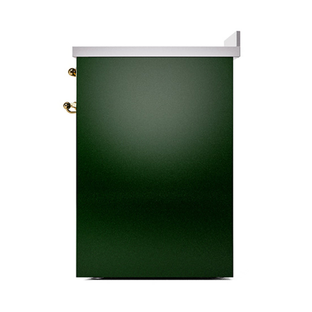 ILVE 30-Inch Nostalgie II Induction Range with Solid Door Oven in Emerald Green with Brass Trim (UPI304QNMPEGG)