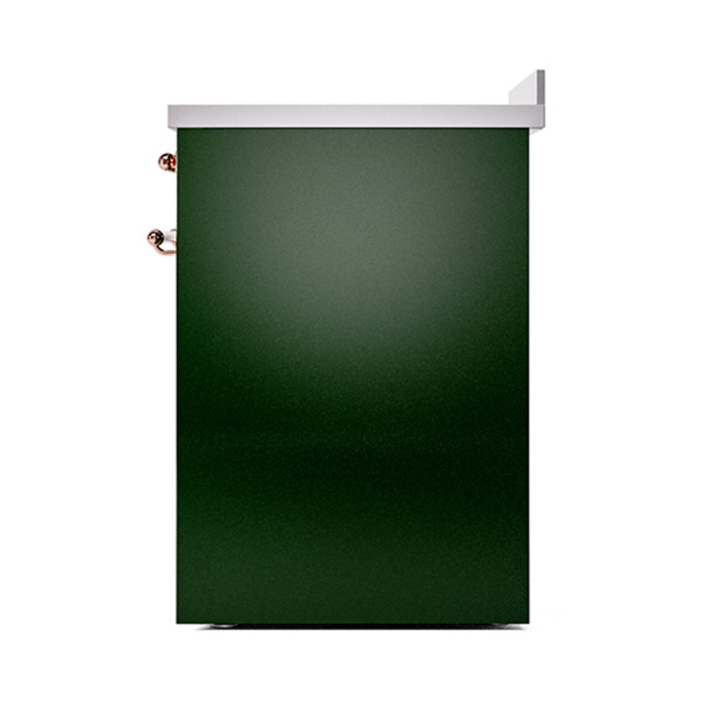 ILVE 30-Inch Nostalgie II Induction Range with Solid Door Oven in Emerald Green with Copper Trim (UPI304QNMPEGP)