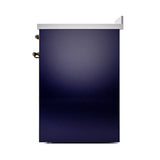 ILVE 30-Inch Nostalgie II Induction Range with Solid Door Oven in Midnight Blue with Bronze Trim (UPI304QNMPMBB)