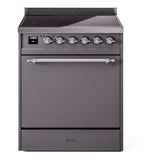 ILVE 30-Inch Nostalgie II Induction Range with Solid Door Oven in Matte Graphite with Chrome Trim (UPI304QNMPMGC)