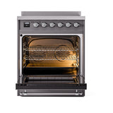 ILVE 30-Inch Nostalgie II Induction Range with Solid Door Oven in Matte Graphite with Chrome Trim (UPI304QNMPMGC)