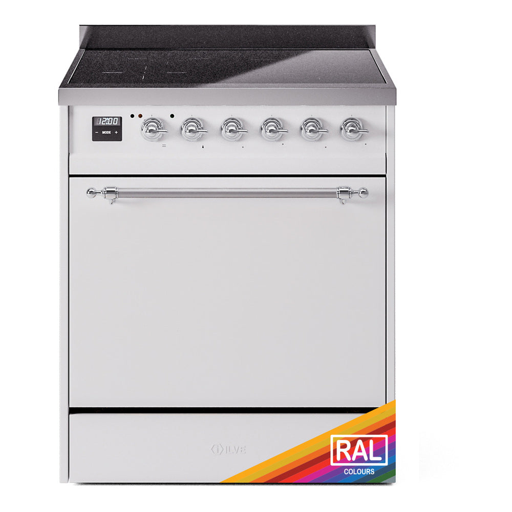 ILVE 30-Inch Nostalgie II Induction Range with Solid Door Oven in Custom RAL with Chrome Trim (UPI304QNMPRAC)