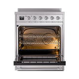 ILVE 30-Inch Nostalgie II Induction Range with Solid Door Oven in Stainless Steel with Chrome Trim (UPI304QNMPSSC)
