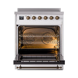 ILVE 30-Inch Nostalgie II Induction Range with Solid Door Oven in White with Bronze Trim (UPI304QNMPWHB)