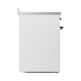 ILVE 30-Inch Nostalgie II Induction Range with Solid Door Oven in White with Bronze Trim (UPI304QNMPWHB)