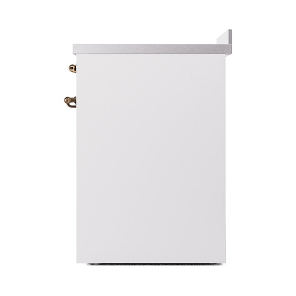 ILVE 30-Inch Nostalgie II Induction Range with Solid Door Oven in White with Bronze Trim (UPI304QNMPWHB)