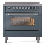 ILVE Nostalgie II 36-Inch Freestanding Electric Induction Range in Blue Grey with Chrome Trim (UPI366NMPBGC)