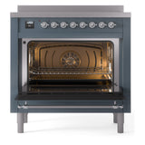 ILVE Nostalgie II 36-Inch Freestanding Electric Induction Range in Blue Grey with Chrome Trim (UPI366NMPBGC)