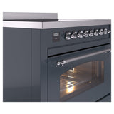 ILVE Nostalgie II 36-Inch Freestanding Electric Induction Range in Blue Grey with Chrome Trim (UPI366NMPBGC)