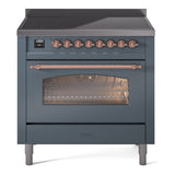 ILVE Nostalgie II 36-Inch Freestanding Electric Induction Range in Blue Grey with Copper Trim (UPI366NMPBGP)