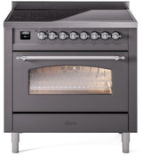 ILVE Nostalgie II 36-Inch Freestanding Electric Induction Range in Matte Graphite with Chrome Trim (UPI366NMPMGC)