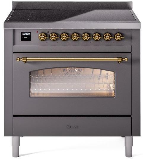 ILVE Nostalgie II 36-Inch Limited Edition Induction Range in Matte Graphite with Brass Trim (UPI366NMPMGG)