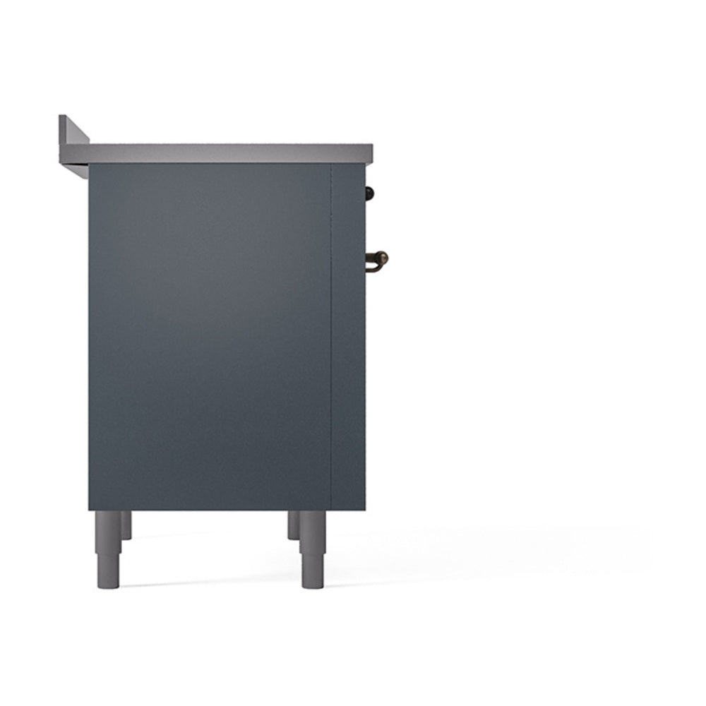 ILVE 36-Inch Nostalgie II Induction Range with Solid Door Oven in Blue Grey with Bronze Trim (UPI366QNMPBGB)