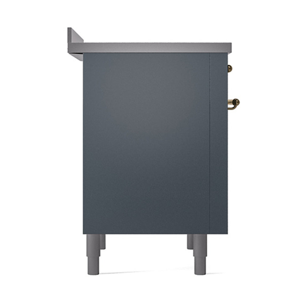 ILVE 36-Inch Nostalgie II Induction Range with Solid Door Oven in Blue Grey with Brass Trim (UPI366QNMPBGG)