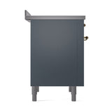 ILVE 36-Inch Nostalgie II Induction Range with Solid Door Oven in Blue Grey with Brass Trim (UPI366QNMPBGG)