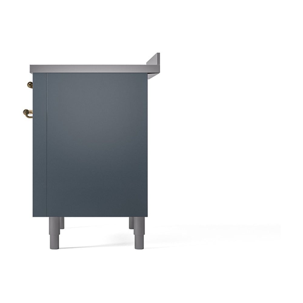 ILVE 36-Inch Nostalgie II Induction Range with Solid Door Oven in Blue Grey with Brass Trim (UPI366QNMPBGG)