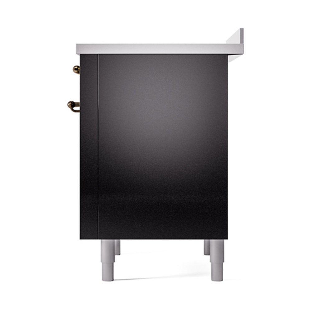 ILVE 36-Inch Nostalgie II Induction Range with Solid Door Oven in Glossy Black with Bronze Trim (UPI366QNMPBKB)