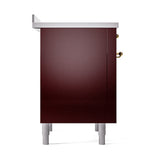 ILVE 36-Inch Nostalgie II Induction Range with Solid Door Oven in Burgundy with Brass Trim (UPI366QNMPBUG)