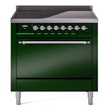 ILVE 36-Inch Nostalgie II Induction Range with Solid Door Oven in Emerald Green with Chrome Trim (UPI366QNMPEGC)