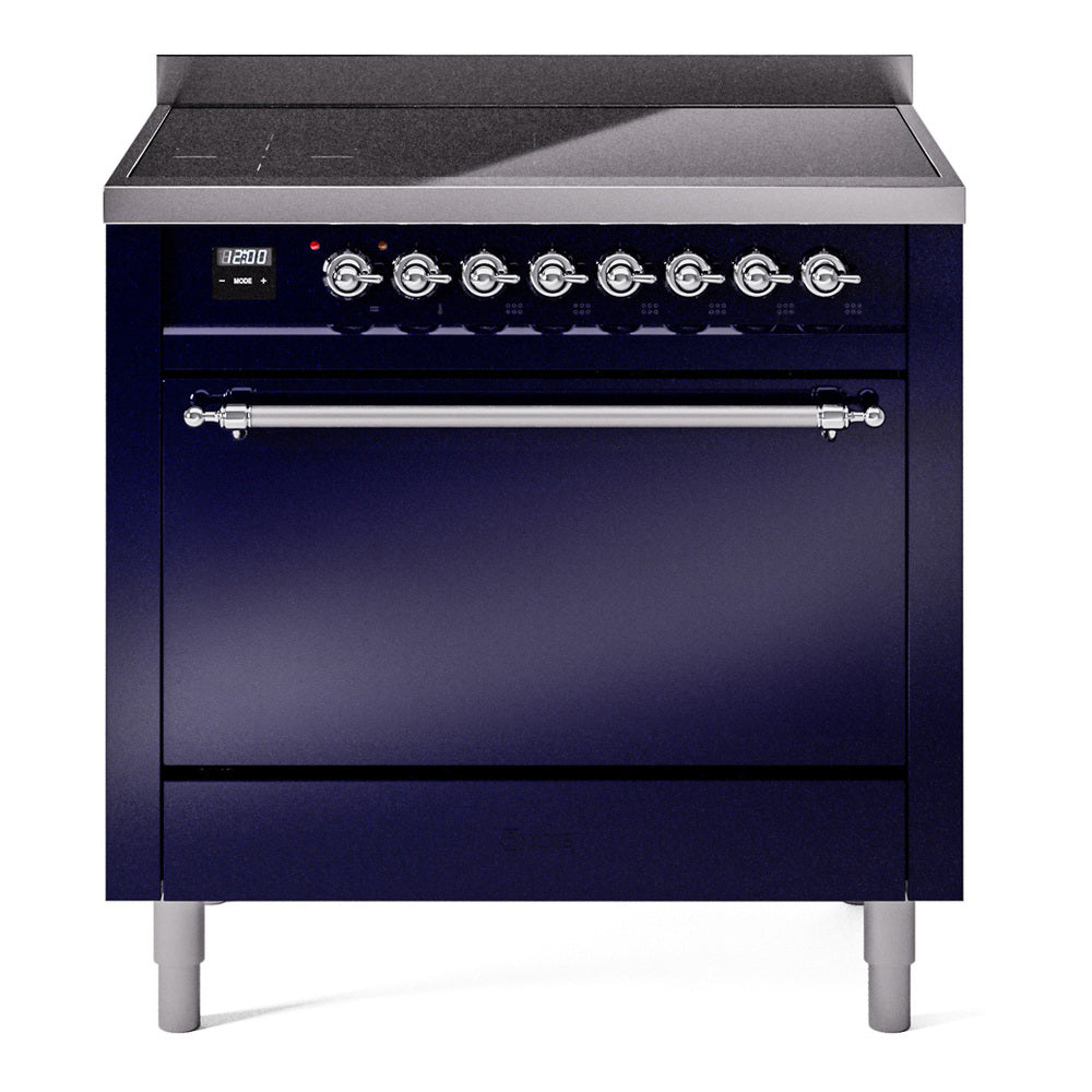 ILVE 36-Inch Nostalgie II Induction Range with Solid Door Oven in Midnight Blue with Chrome Trim (UPI366QNMPMBC)