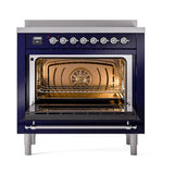 ILVE 36-Inch Nostalgie II Induction Range with Solid Door Oven in Midnight Blue with Chrome Trim (UPI366QNMPMBC)
