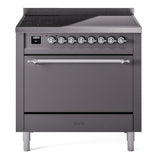 ILVE 36-Inch Nostalgie II Induction Range with Solid Door Oven in Matte Graphite in Chrome Trim (UPI366QNMPMGC)