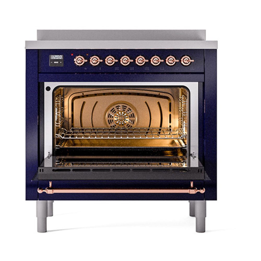 ILVE 36-Inch Nostalgie II Induction Range with Solid Door Oven in Matte Graphite with Copper Trim (UPI366QNMPMGP)