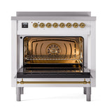 ILVE 36-Inch Nostalgie II Induction Range with Solid Door Oven in RAL with Brass Trim (UPI366QNMPRAG)