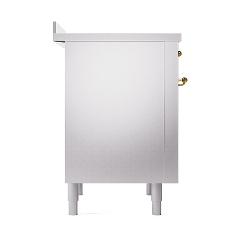 ILVE 36-Inch Nostalgie II Induction Range with Solid Door Oven in Stainless Steel with Brass Trim (UPI366QNMPSSG)