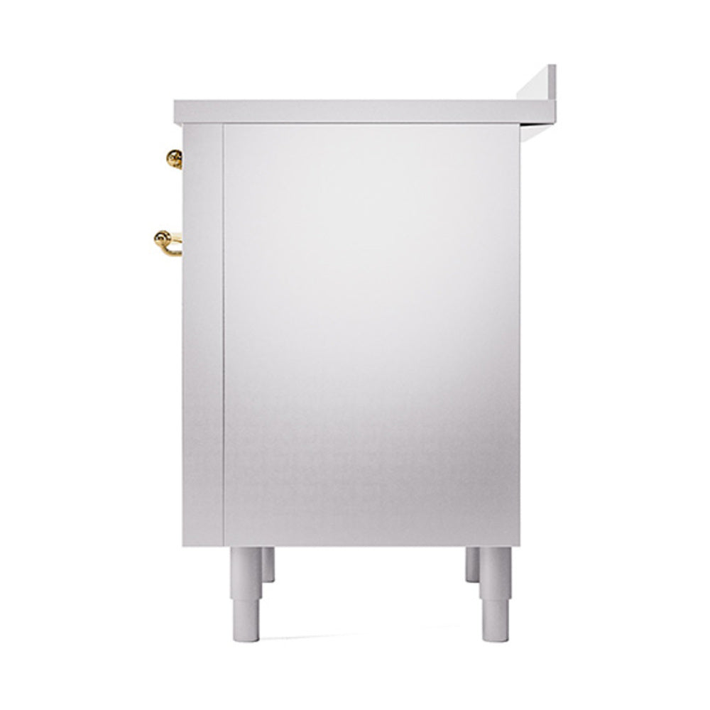 ILVE 36-Inch Nostalgie II Induction Range with Solid Door Oven in Stainless Steel with Brass Trim (UPI366QNMPSSG)