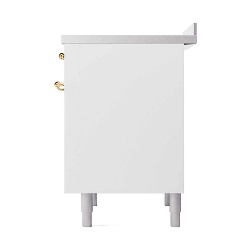 ILVE 36-Inch Nostalgie II Induction Range with Solid Door Oven in White with Brass Trim (UPI366QNMPWHG)