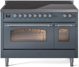 ILVE Nostalgie II 48-Inch Freestanding Electric Induction Range in Blue Grey with Chrome Trim (UPI486NMPBGC)