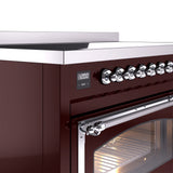 ILVE Nostalgie II Noblesse 48-Inch Induction Range with Triple Glass Door in Burgundy with Chrome Trim (UNI486NMPBUC)