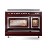 ILVE Nostalgie II Noblesse 48-Inch Induction Range with Triple Glass Door in Burgundy with Chrome Trim (UNI486NMPBUC)