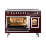 ILVE Nostalgie II Noblesse 48-Inch Induction Range with Triple Glass Door in Burgundy with Chrome Trim (UNI486NMPBUC)