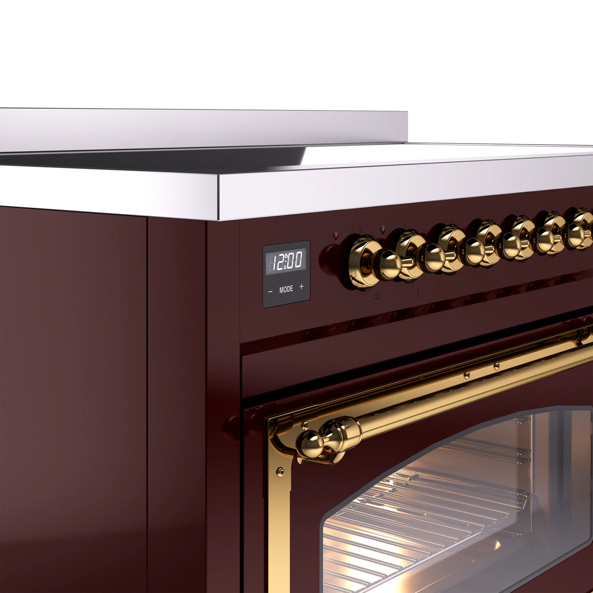 ILVE Nostalgie II Noblesse 48-Inch Induction Range with Triple Glass Door in Burgundy with Brass Trim (UNI486NMPBUG)