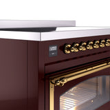 ILVE Nostalgie II Noblesse 48-Inch Induction Range with Triple Glass Door in Burgundy with Brass Trim (UNI486NMPBUG)