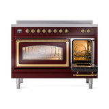 ILVE Nostalgie II Noblesse 48-Inch Induction Range with Triple Glass Door in Burgundy with Brass Trim (UNI486NMPBUG)