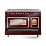 ILVE Nostalgie II Noblesse 48-Inch Induction Range with Triple Glass Door in Burgundy with Copper Trim (UNI486NMPBUP)