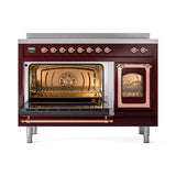 ILVE Nostalgie II Noblesse 48-Inch Induction Range with Triple Glass Door in Burgundy with Copper Trim (UNI486NMPBUP)