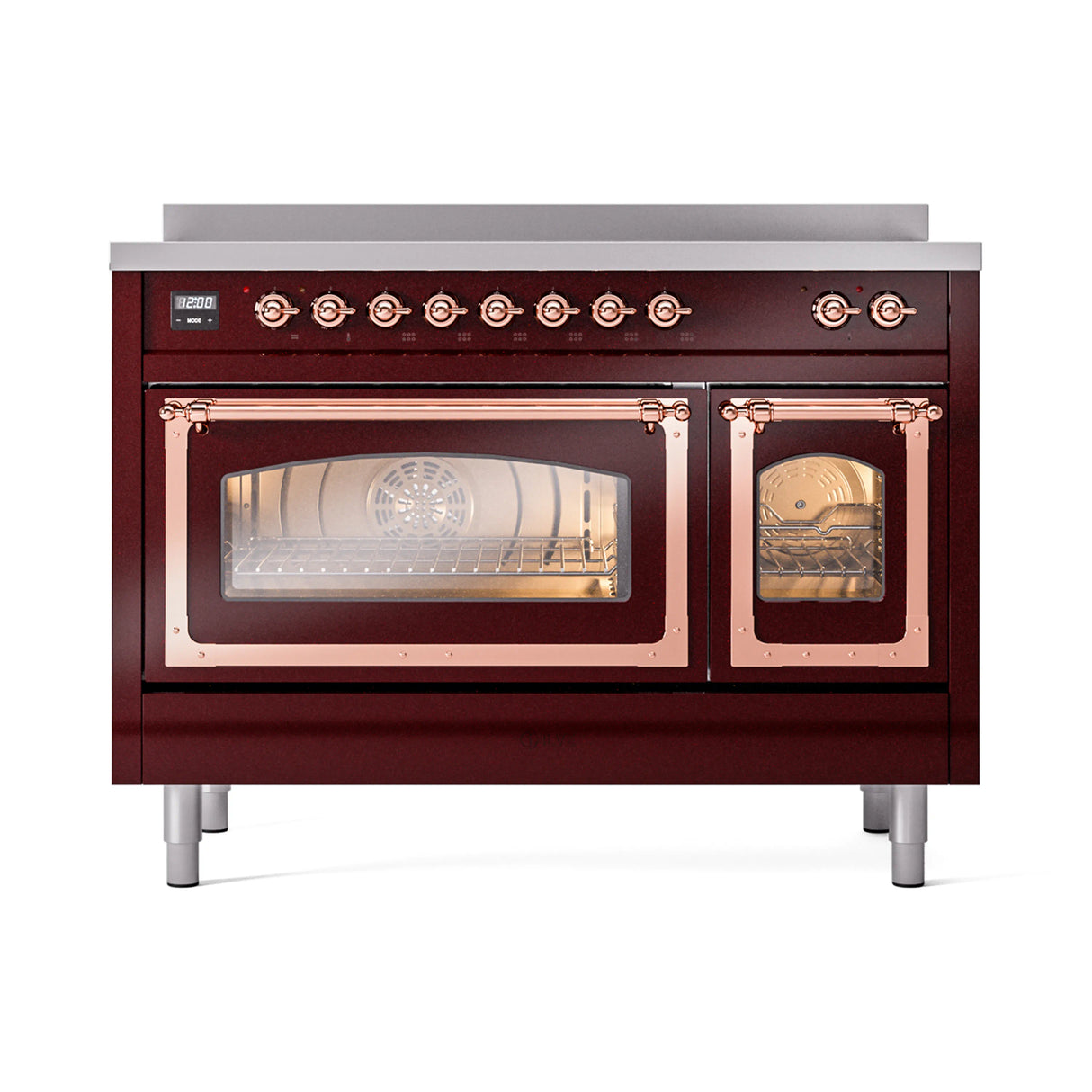 ILVE Nostalgie II Noblesse 48-Inch Induction Range with Triple Glass Door in Burgundy with Copper Trim (UNI486NMPBUP)